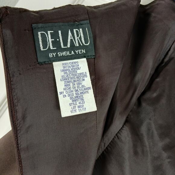 De Laru by Sheila Yen VTG Y2K Strapless Maxi Prom Gown 11/12 dk brown satin vlvt - Picture 5 of 15